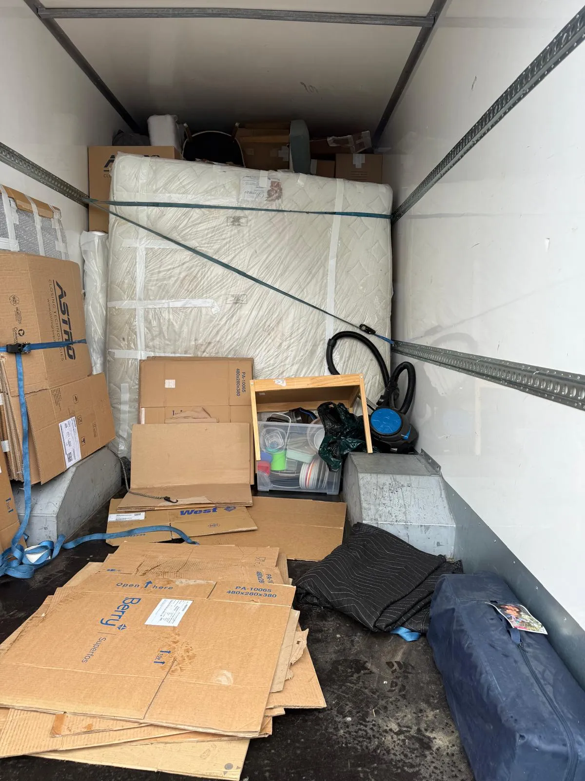 A removal van loaded for a long distance move leaving York